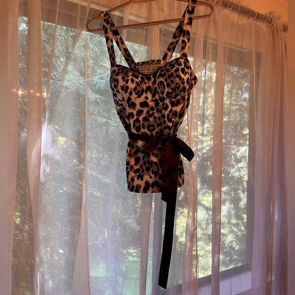 GUESS Leopard Satin Tie Corset Top - Picture 2 of 4